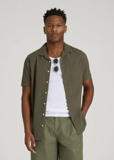American Tall Online | Seersucker Camp Collar Short Sleeve Shirt for Tall Men in Olive