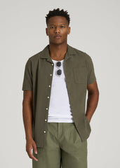 American Tall Online | Seersucker Camp Collar Short Sleeve Shirt for Tall Men in Olive