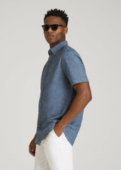 American Tall Sale | Short Sleeve Chambray Shirt for Tall Men in Mid Blue Chambray