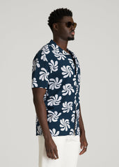American Tall Discount | Short Sleeve Resort Shirt for Tall Men in Navy Fantasy Floral