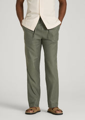 American Tall Sale | Stretch Cotton Linen Blend Pull-On Pants for Tall Men in Olive