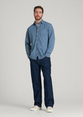American Tall For Sale | Classic Stretch Denim Shirt for Tall Men in Perfect Blue