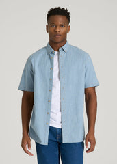 American Tall Sale | Short Sleeve Chambray Shirt for Tall Men in Light Blue Chambray