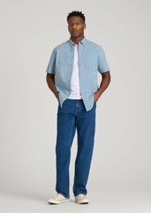 American Tall Sale | Short Sleeve Chambray Shirt for Tall Men in Light Blue Chambray
