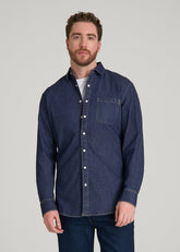 American Tall Online Shop | Classic Stretch Denim Shirt for Tall Men in Deep Indigo