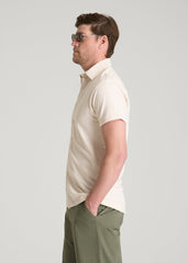 American Tall Discount | Pique Knit Stretch Short Sleeve Shirt for Tall Men in White Sand