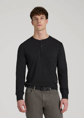 American Tall Online Shop | Three-Button Long Sleeve Slub Henley for Tall Men in Black
