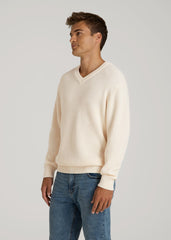 American Tall Sale | Ribbed Knit V-Neck Sweater for Tall Men in Natural