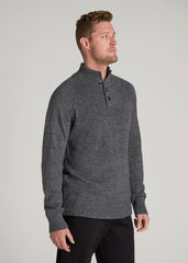 American Tall Sale | Three-Button Mock Neck Sweater for Tall Men in Grey Marl