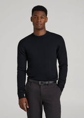 American Tall Outlet | Merino Wool Crewneck Tip Sweater for Tall Men in Black