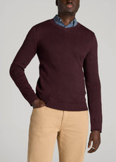 American Tall Sale | Everyday V-Neck Sweater for Tall Men in Burgundy Mix