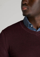 American Tall Sale | Everyday V-Neck Sweater for Tall Men in Burgundy Mix