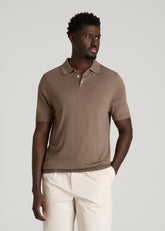 American Tall Discount | Linen Blend Knit Polo for Tall Men in Warm Brown