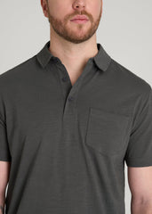American Tall Outlet | Slub Knit Polo with Pocket for Tall Men in Steel Grey