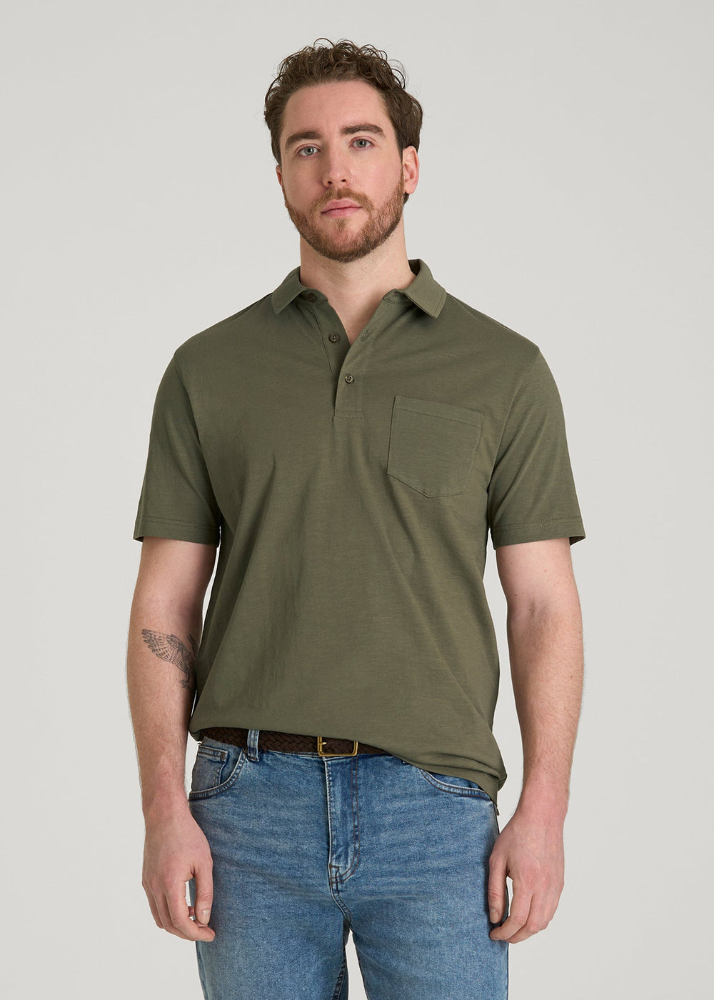 American Tall For Sale | Slub Knit Polo with Pocket for Tall Men in Olive