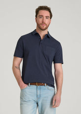 American Tall Online Shop | Slub Knit Polo with Pocket for Tall Men in Navy