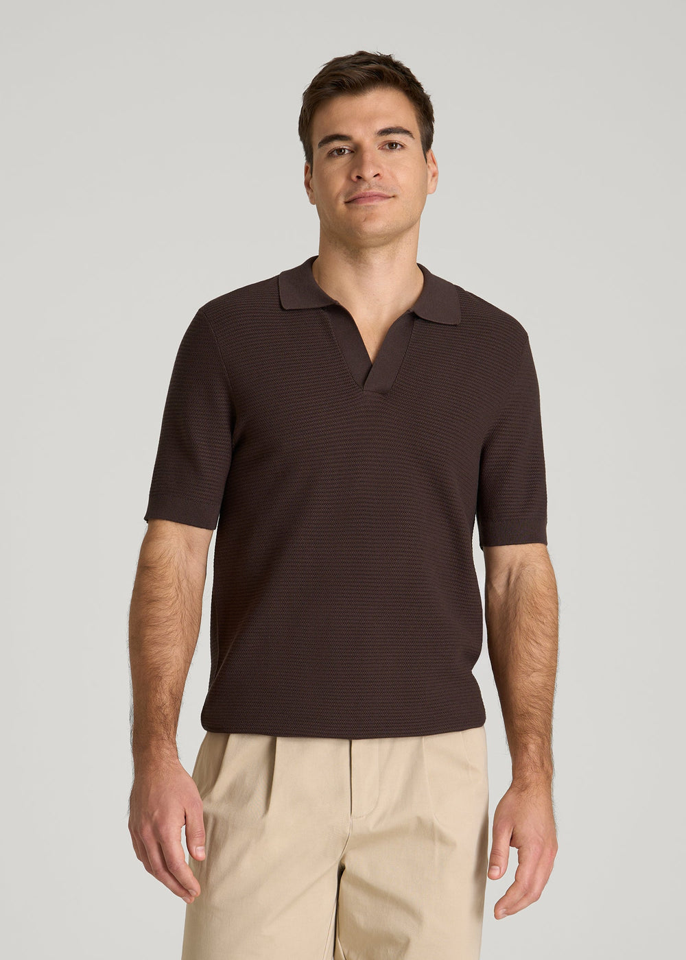 American Tall Discount | Braided Knit Sweater Polo for Tall Men in Espresso