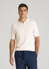 American Tall Online | Linen Blend Knit Polo for Tall Men in White Sand