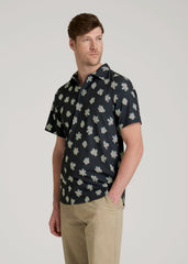 American Tall Sale | Coastal Perforated Polo Shirt for Tall Men in Navy and Bone Floral