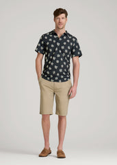 American Tall Sale | Coastal Perforated Polo Shirt for Tall Men in Navy and Bone Floral