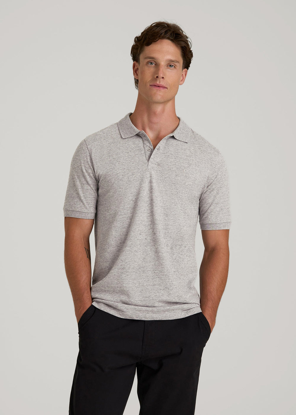 American Tall Outlet | Classic Polo with Embroidered Logo for Tall Men in Heathered Grey