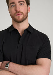 American Tall Discount | Slub Knit Polo with Pocket for Tall Men in Black