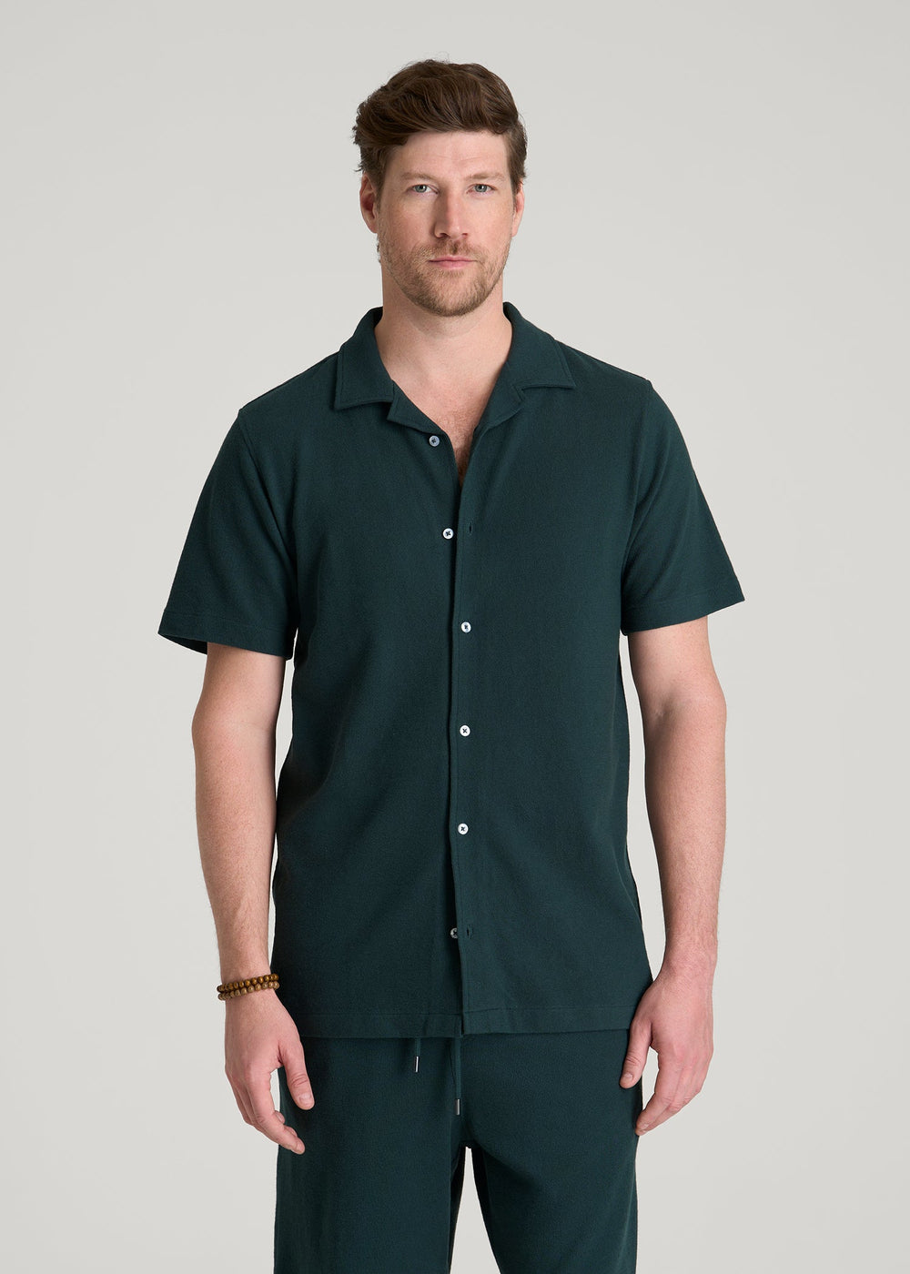 American Tall Sale | Terry Cotton Polo Cardigan for Tall Men in Emerald