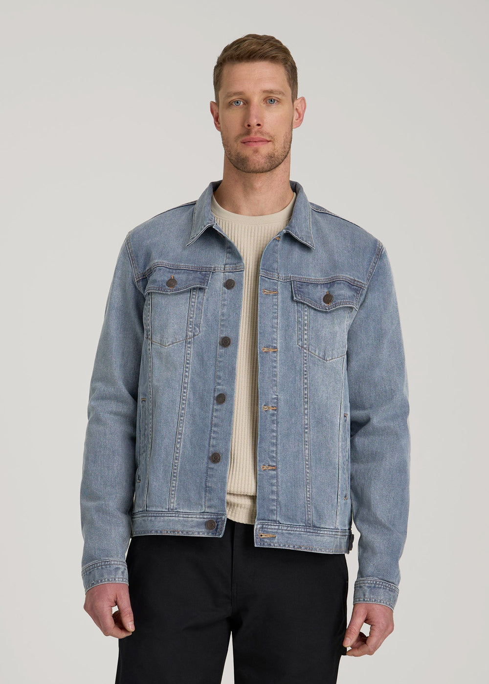American Tall Discount | LJ&S Denim Jacket for Tall Men in Medium Blue