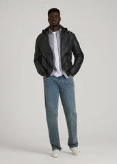 American Tall Online Shop | Genuine Leather Hooded Bomber for Tall Men in Black