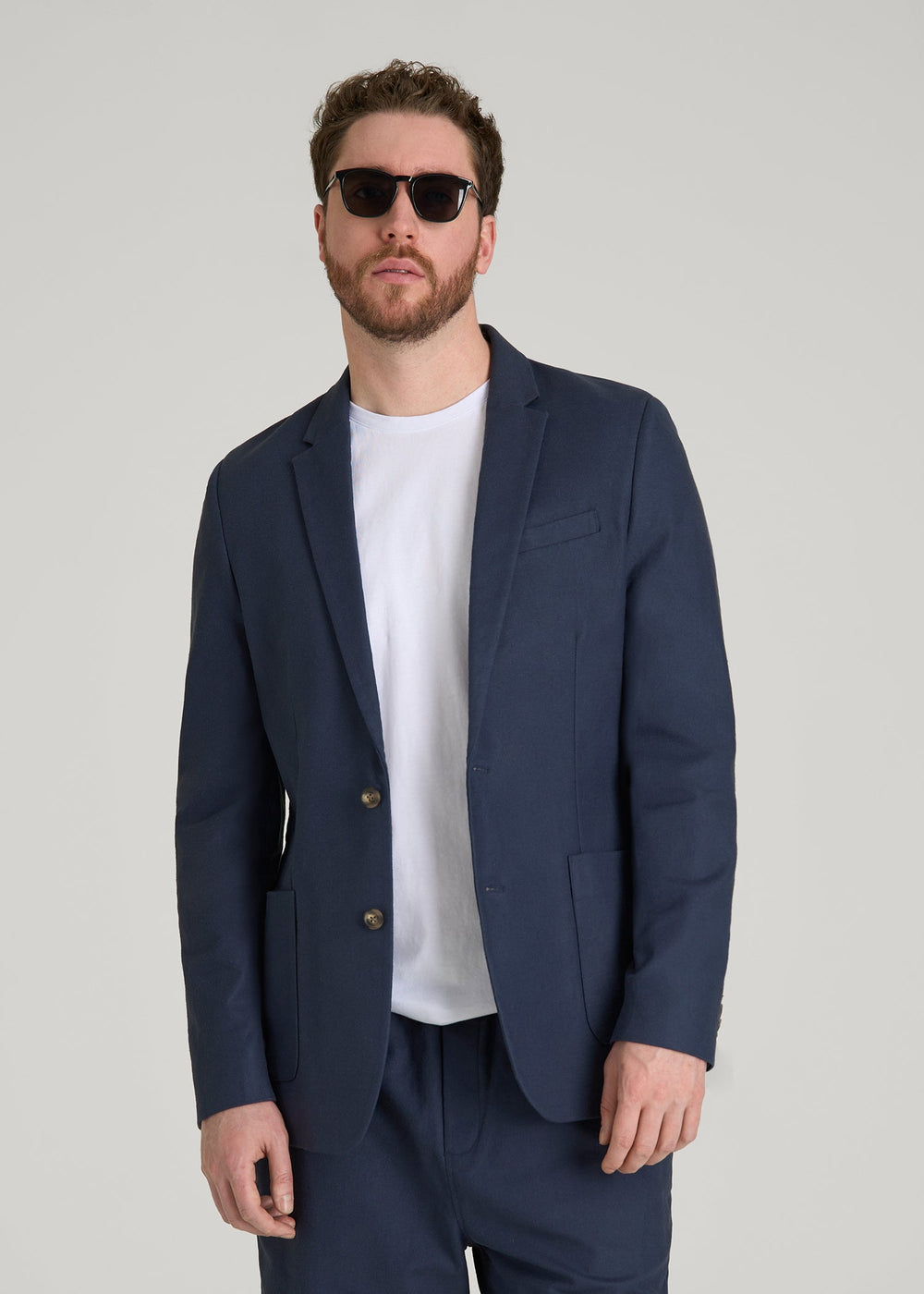 American Tall Online | Stretch Cotton Linen Blend Blazer for Tall Men in Navy Blue