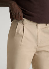 American Tall Online | Stretch Commuter Pleated Chinos for Tall Men in Warm Taupe
