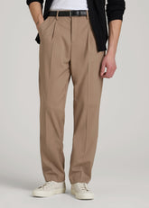 American Tall Discount | Relaxed Pleated Trousers for Tall Men in Dark Sand