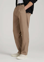 American Tall Discount | Relaxed Pleated Trousers for Tall Men in Dark Sand