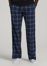 American Tall Sale | Flannel Pajama Pants for Tall Men in Navy and Blue Windowpane