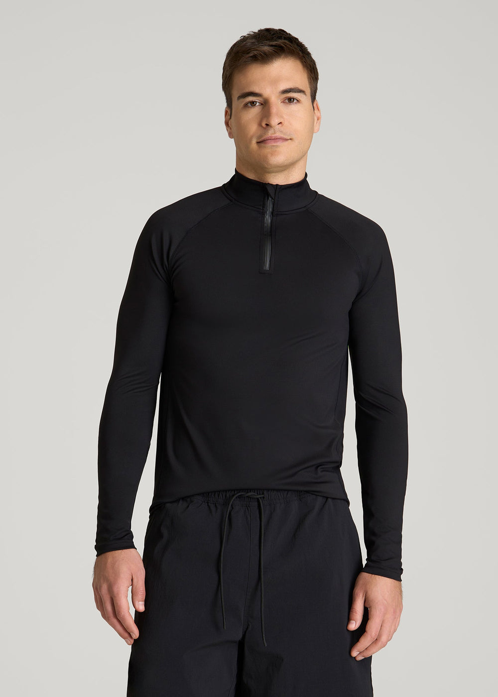American Tall Online Shop | Quarter Zip Long Sleeves Rashguard for Tall Men in Deep Black