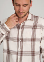American Tall Discount | Nelson Flannel Shirt for Tall Men in Beige Plaid