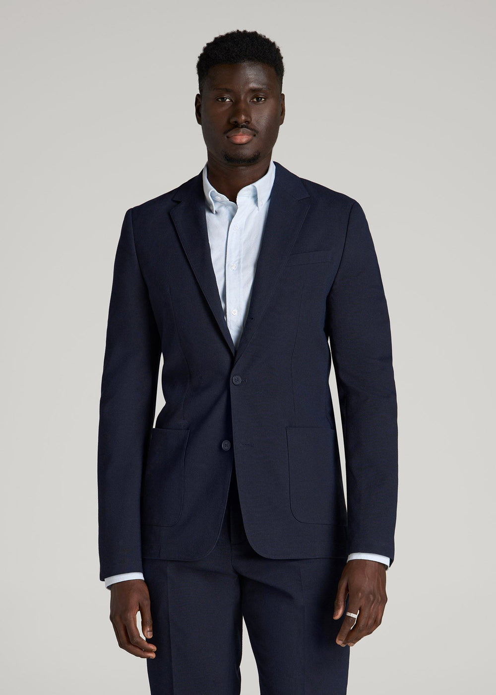 American Tall Online Shop | Textured Garment Washed Stretch Cotton Blazer for Tall Men in Evening Blue