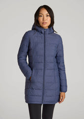 American Tall Discount | Packable Puffer Jacket for Tall Women in Blue Space Dye