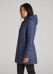 American Tall Discount | Packable Puffer Jacket for Tall Women in Blue Space Dye