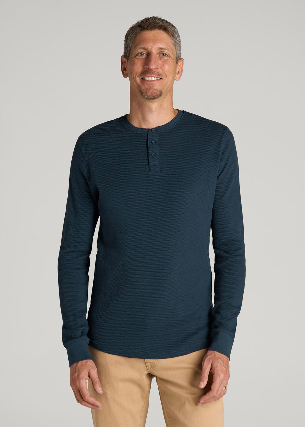 American Tall Online | Double Honeycomb Thermal Long-Sleeve Henley Shirt for Tall Men in True Navy