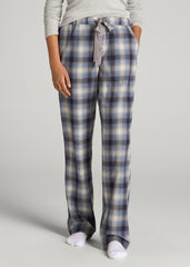 American Tall Outlet | Open-Bottom Flannel Pajama Pants for Tall Women in Blue and Grey Weave