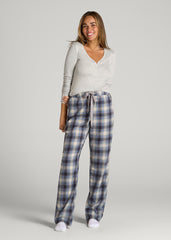 American Tall Outlet | Open-Bottom Flannel Pajama Pants for Tall Women in Blue and Grey Weave