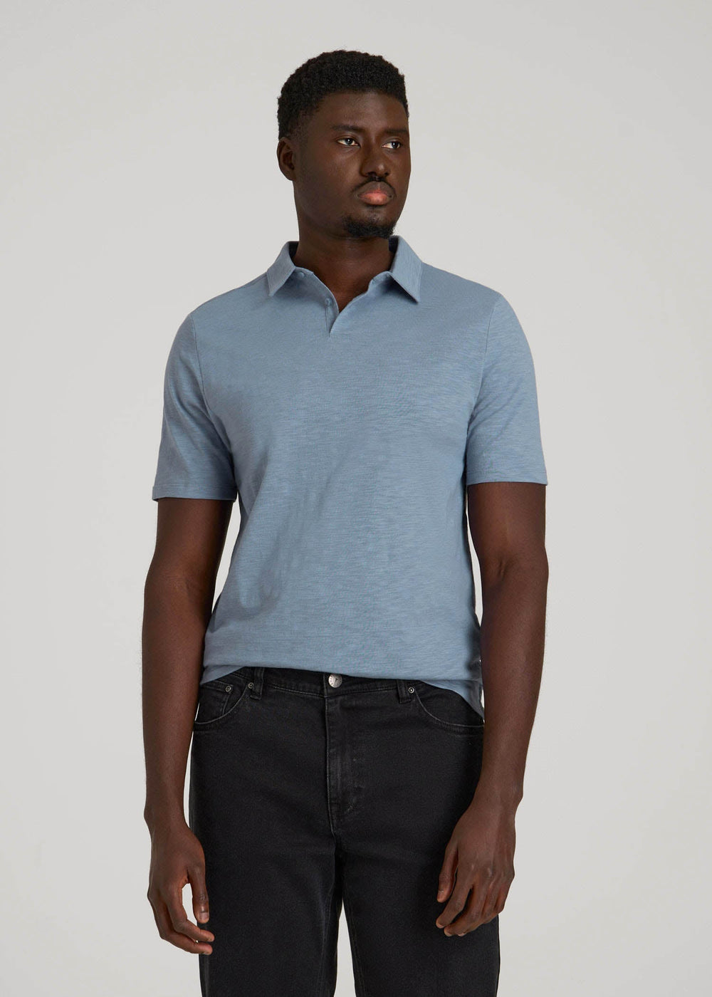 American Tall Discount | Slub Self Collar Polo Shirt for Tall Men in Chambray