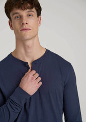 American Tall Online | Three-Button Long Sleeve Slub Henley for Tall Men in Navy