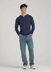 American Tall Online | Three-Button Long Sleeve Slub Henley for Tall Men in Navy