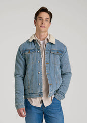American Tall Outlet | Denim Sherpa Jacket for Tall Men in Stonewash Blue