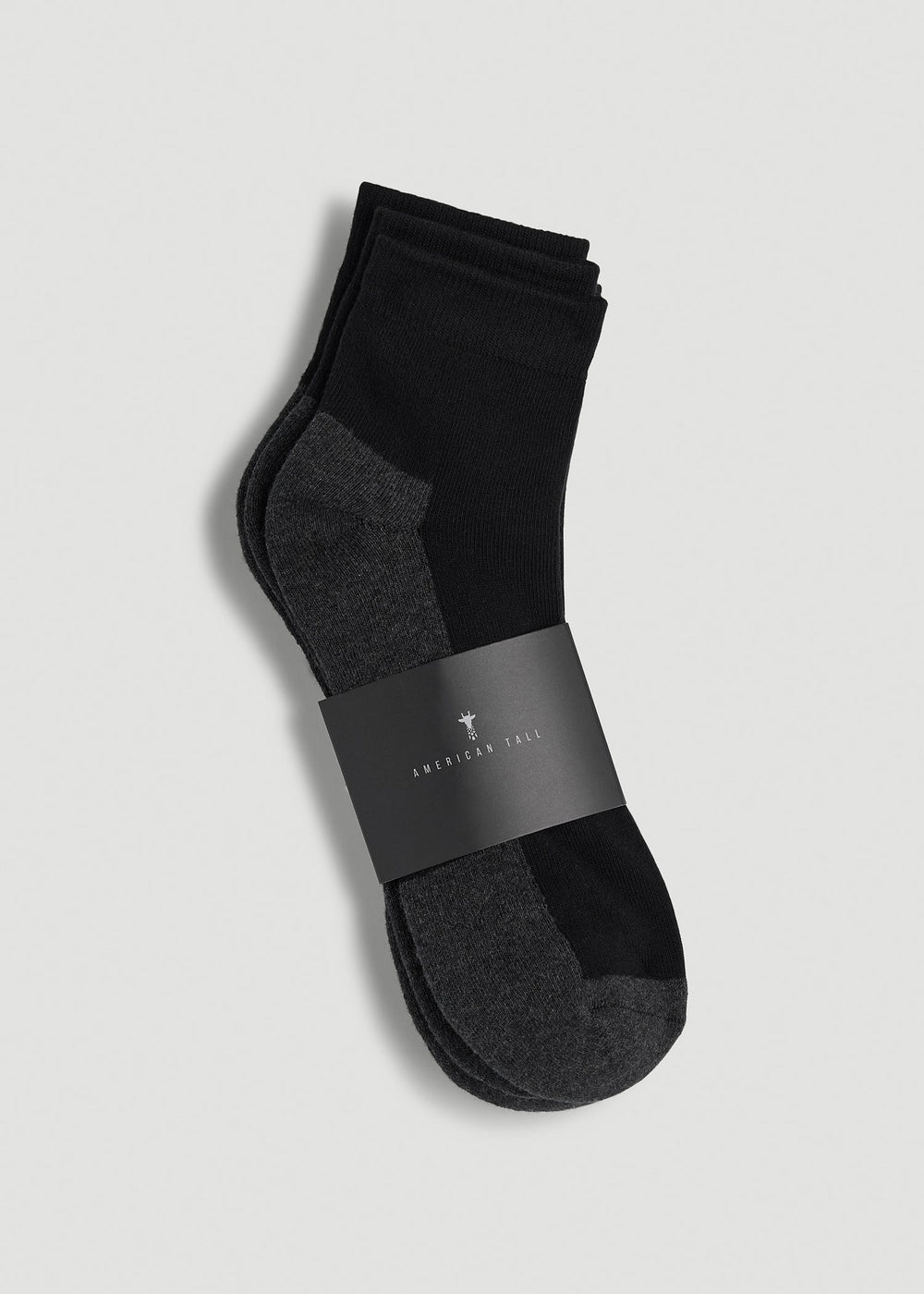 American Tall Sale | 3-Pack Quarter Socks for Tall Men in Black with Grey