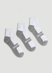 American Tall Discount | 3-Pack Quarter Socks for Tall Men in White with Grey