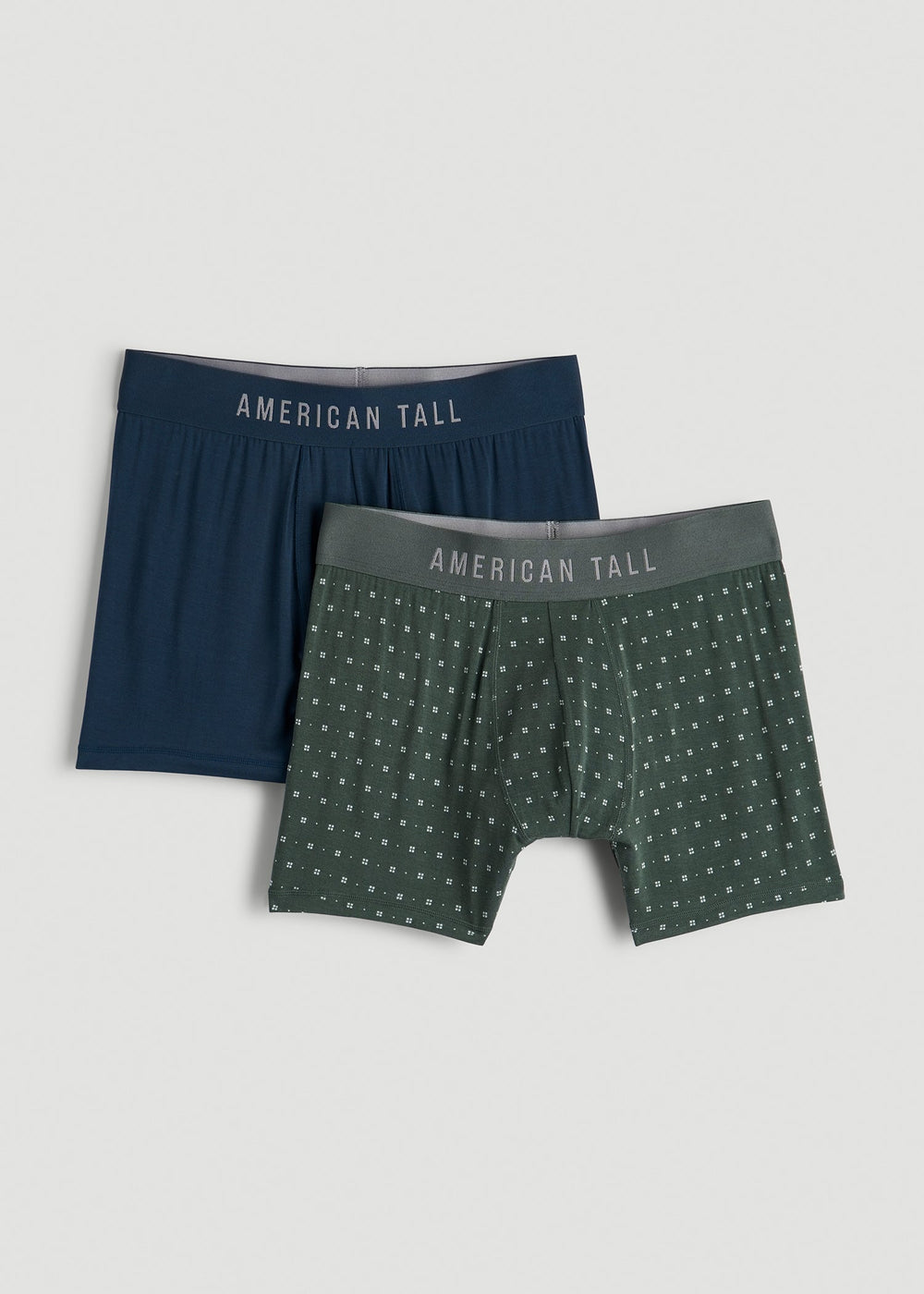 American Tall Discount | Micro Modal Boxer Briefs for Tall Men in Dark Green Geo & Bright Navy