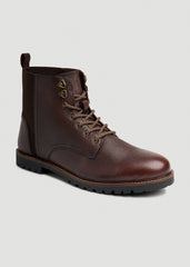 American Tall Online | Pebbled Leather Lace-Up Boots for Tall Men in Dark Brown